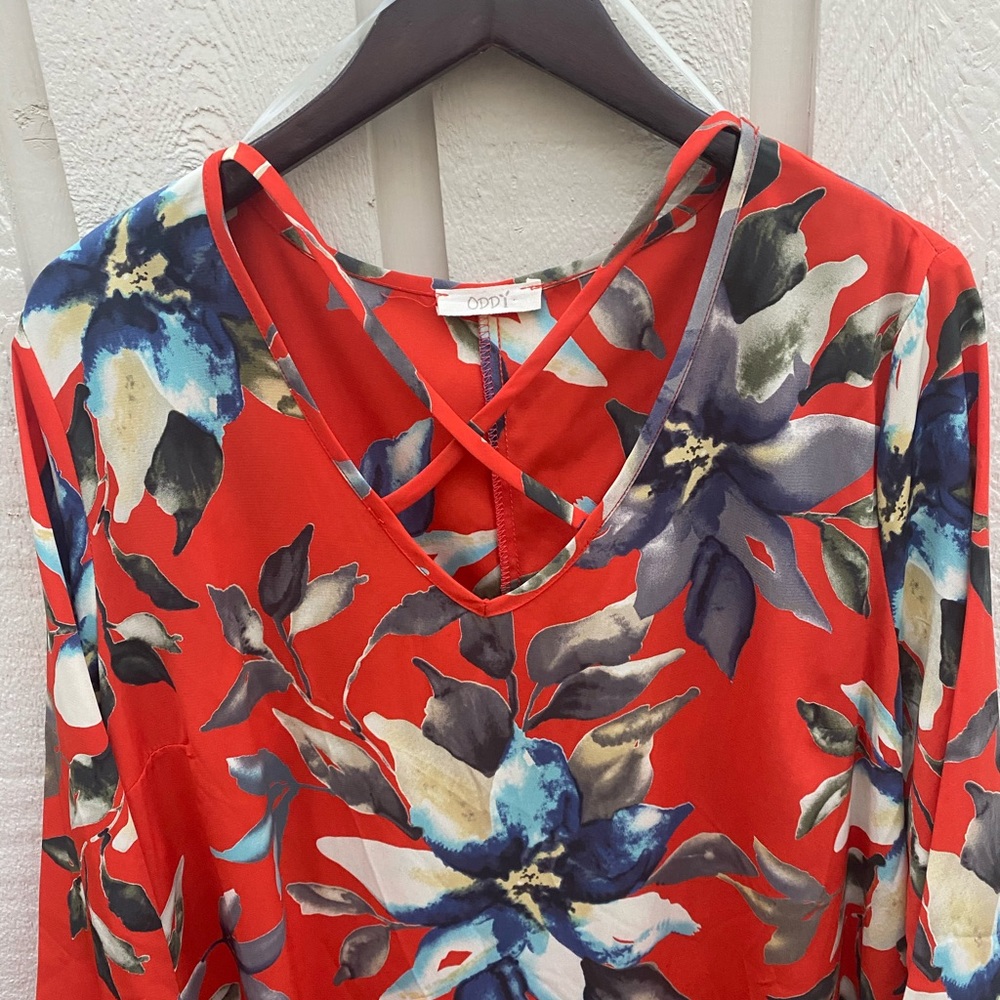 NWOT Orange Floral Oddy Shift Dress, 2X - Picture 2 of 6